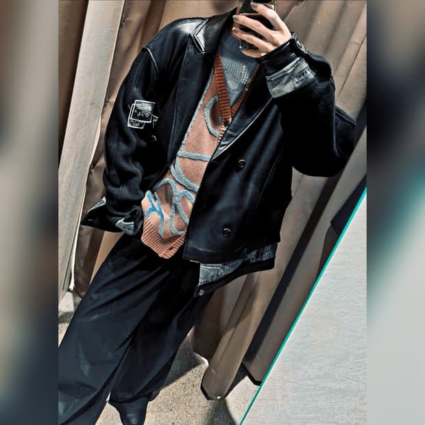 새제품L) 자라 x 앤더슨벨 컴바인드 니트 앤 레더 가죽자켓 블랙