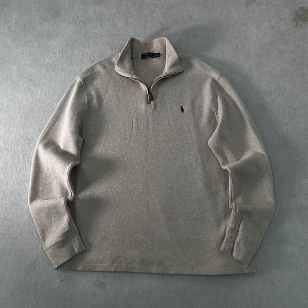 100 폴로랄프로렌 베이지 코튼 반집업 니트
