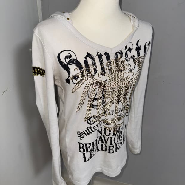 갸루 Y2K 프린팅 비즈 후드 긴팔티 