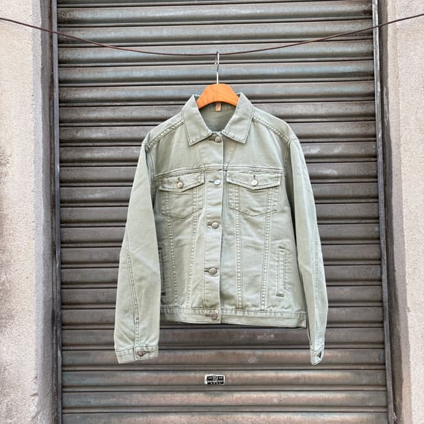 카키 워싱 코튼 봄버 재킷