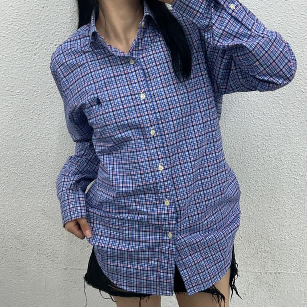 폴로 랄프로렌 네이비포니 블루체크 셔츠 S