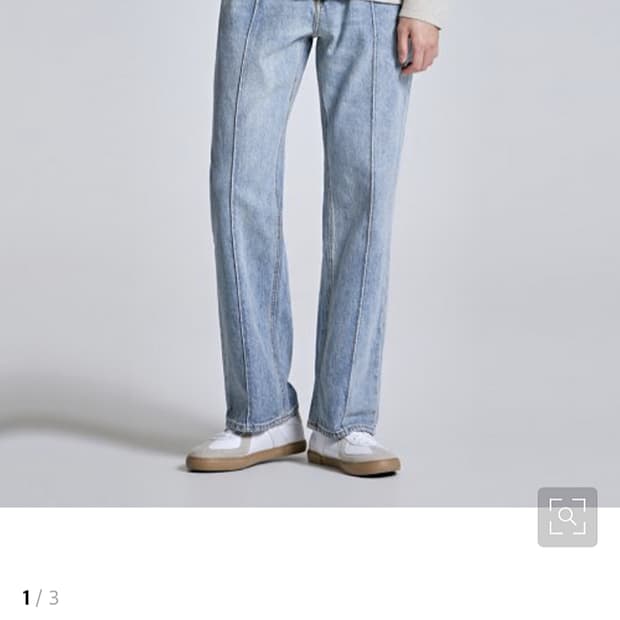 스파오 핀턱 와이드진 연청 데님