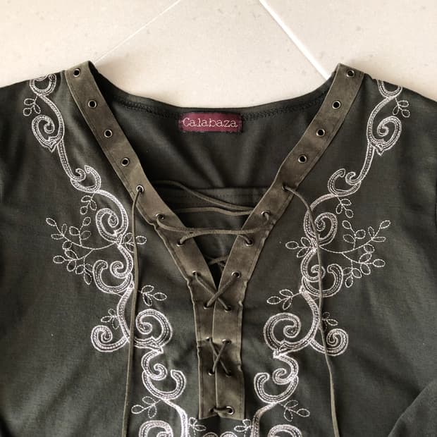 olive lace-up top