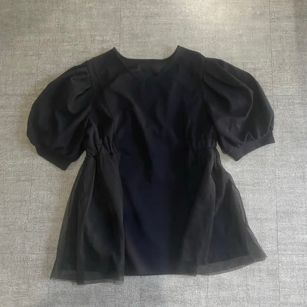 일본 Couturebrooch 달천깔페어리 퍼프 반팔블라우스 블랙
