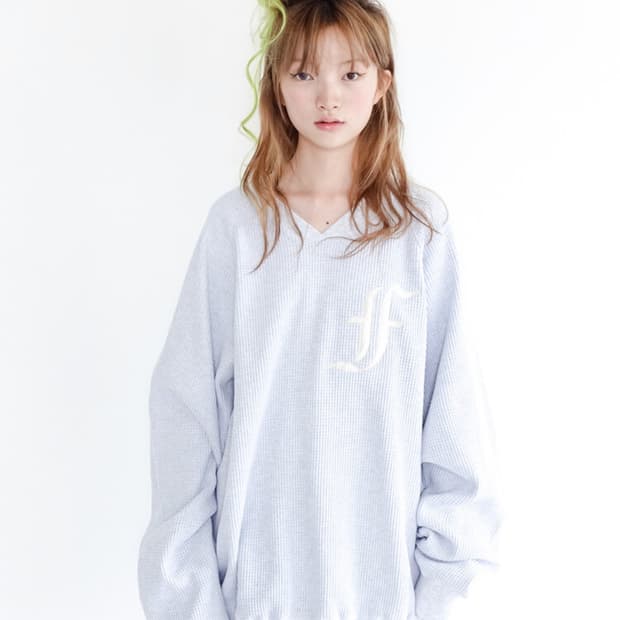 샵페어리 와플 박스 맨투맨 멜란지 그레이