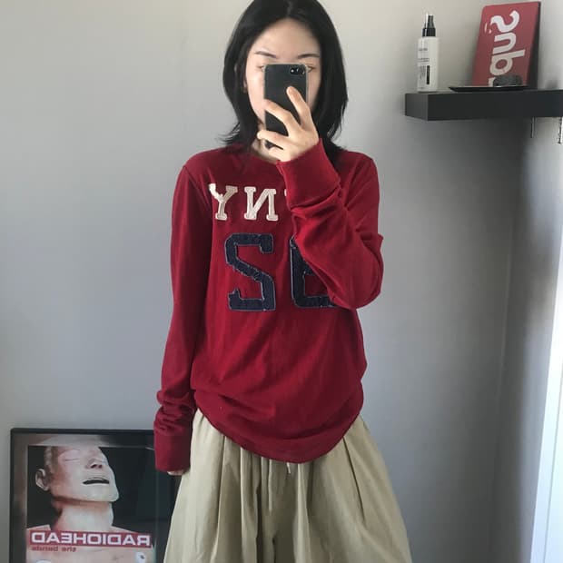 아베크롬비 자수 로고 버건디 긴팔 슬리브티