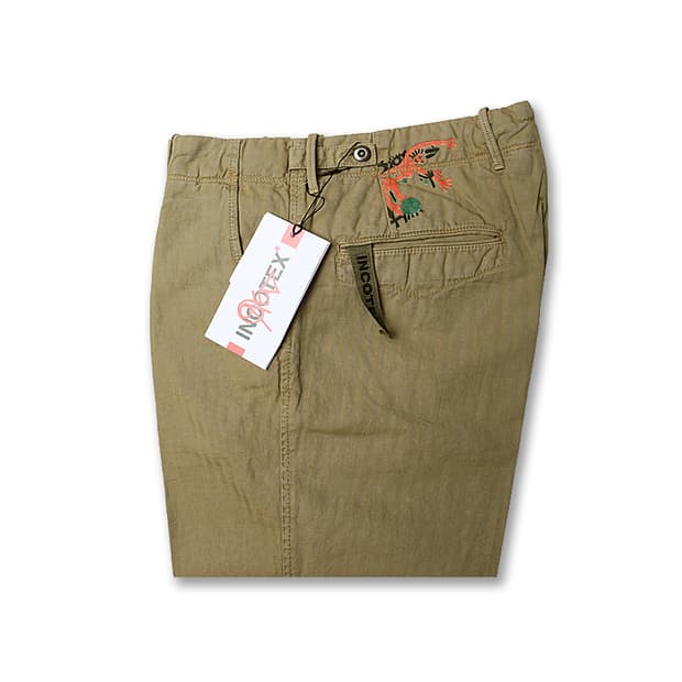 인코텍스 [Incotex] 레드 코튼 린넨 카키 테이퍼드 이태리 팬츠32