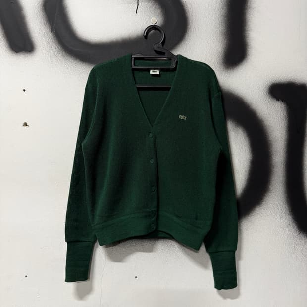 라코스테 자수 로고 100% 버진 울 크롭 가디건