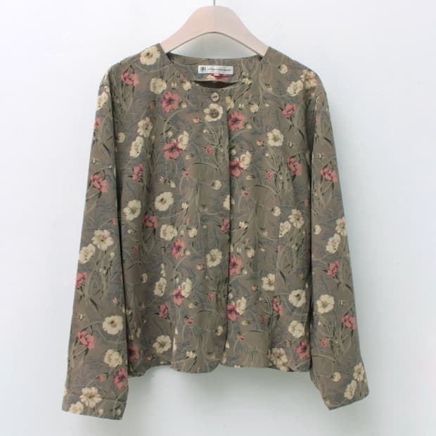 일본 빈티지 플라워 패턴 라운드넥 블라우스