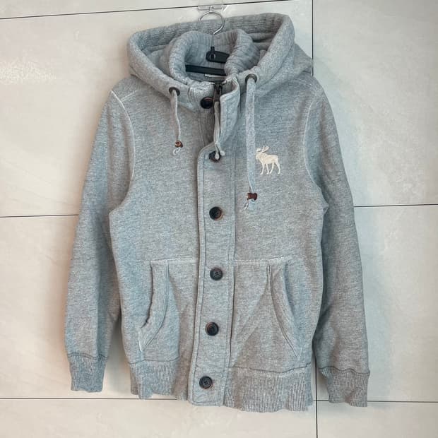 아베크롬비 화이트 순록 버튼 후드 집업 그레이 [S]