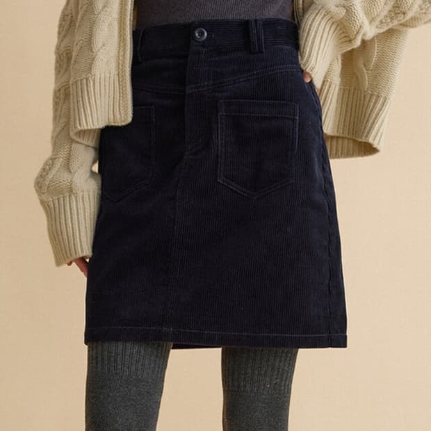 MEROY corduroy mid skirt_navy