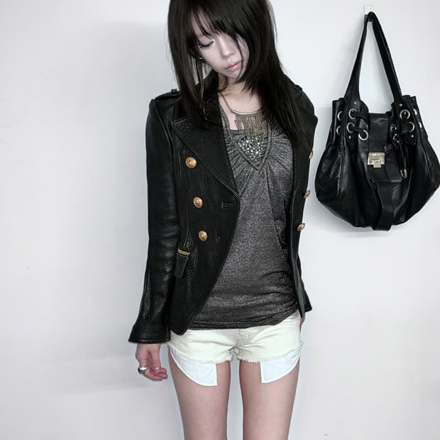 나폴레옹 카우하이드 더블 레더 자켓