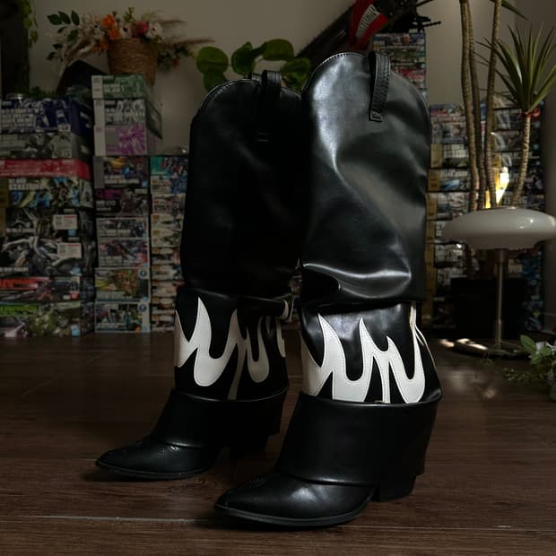 파이어 플레임 니 하이 부츠