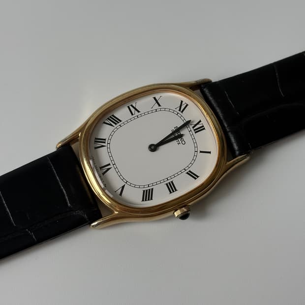 1980년대 Chariot 로만 인덱스 골드 오벌 쿼츠 남성 