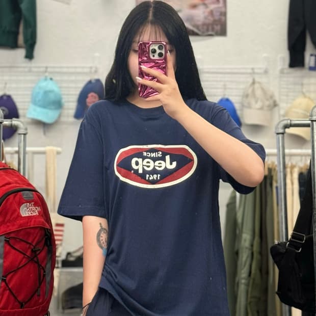 지프 프린팅 네이비 반팔티 XL