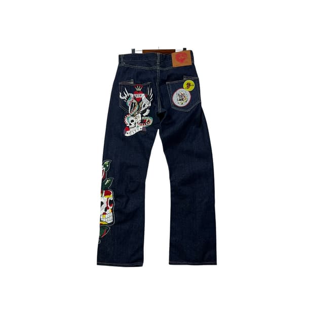 [ED HARDY] 에드하디 스컬 자수 데님팬츠