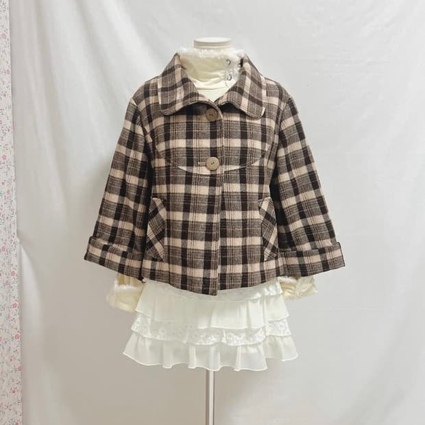 klein plus 브라운 체크 케이프 핏 자켓