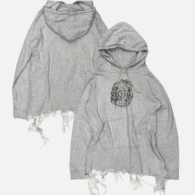 distressed hem printing hood dress