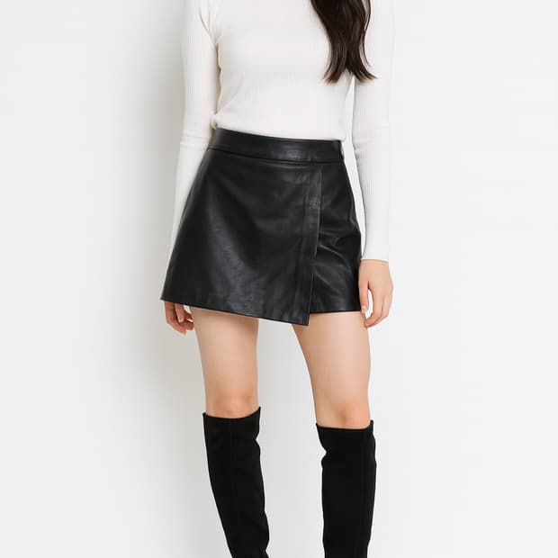 자라 블랙 레더 랩 바지 미니스커트_L