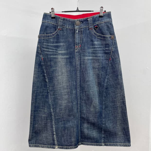 A6 엔지니어 워싱 데님 스커트