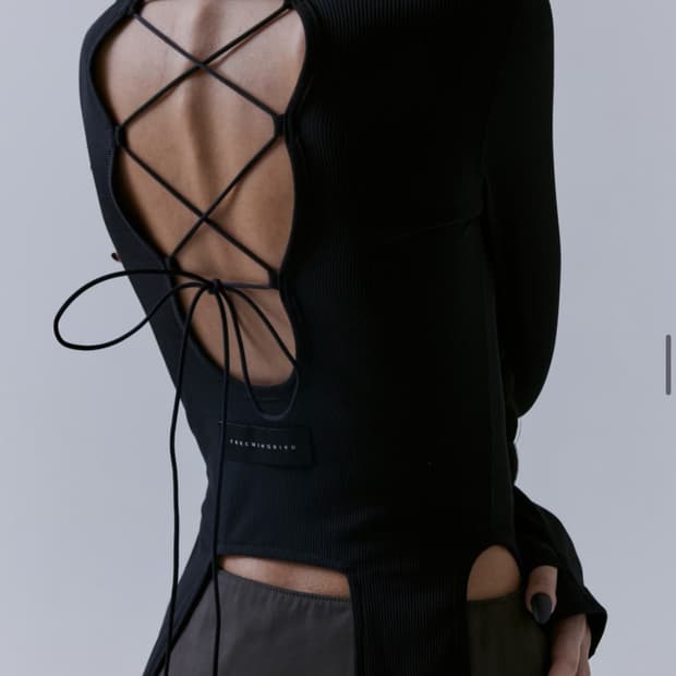 오늘만)Back-less Strap Long Sleeve[Black]