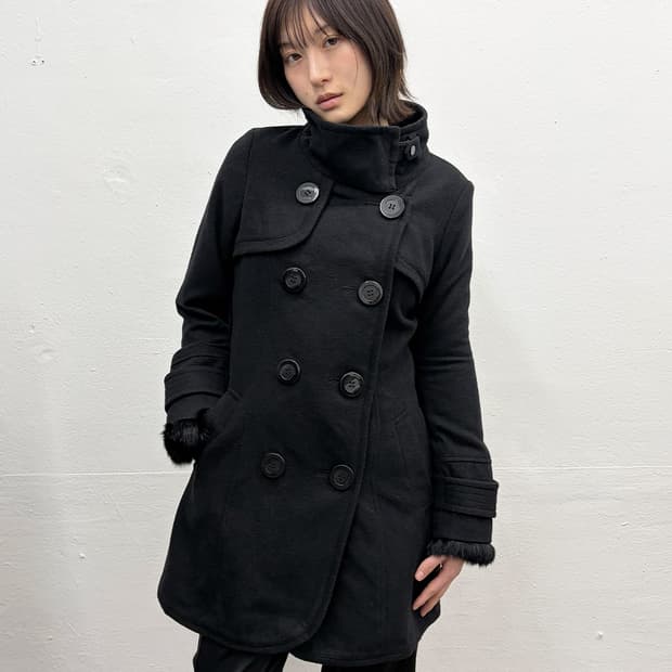 빈티지 래빗 퍼 커프스 더블 코트