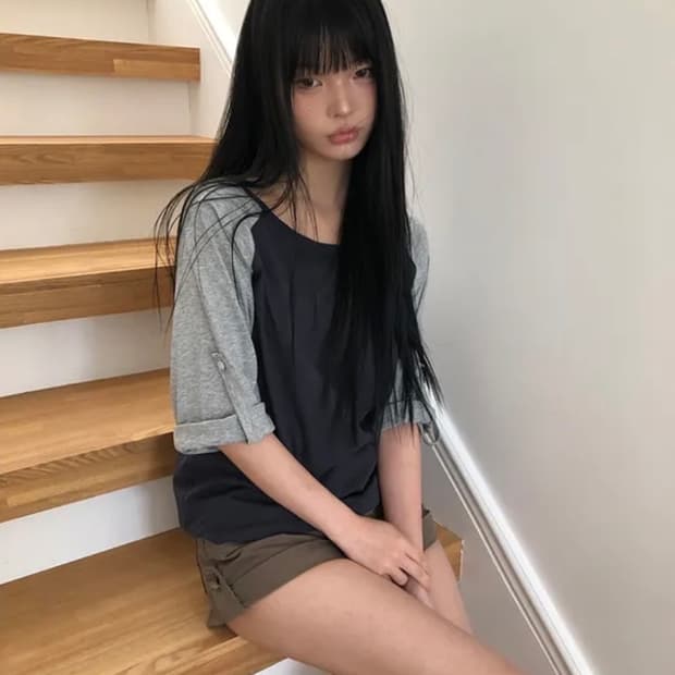 당일배송) 원더원더 휘트 롤업 7부 티셔츠 차콜