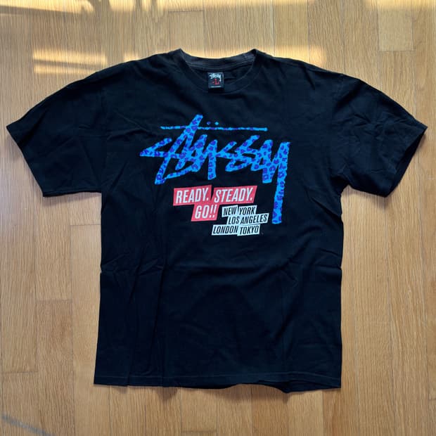 스투시 레오파드 빅로고 프린트 티셔츠 L