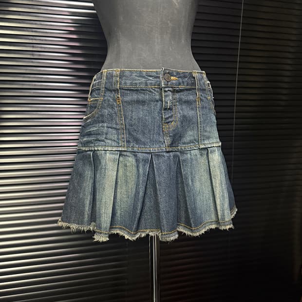 YA2 워싱 데님 플리츠 주름 스커트 치마 29 갸루 로리걸 고스 펑크 