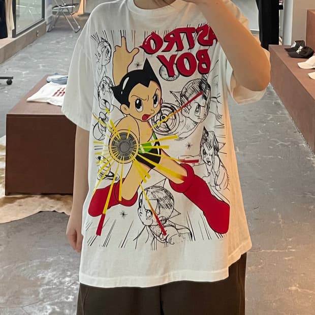 빈티지 우주소년 아톰 그래픽 화이트 반팔 H2513