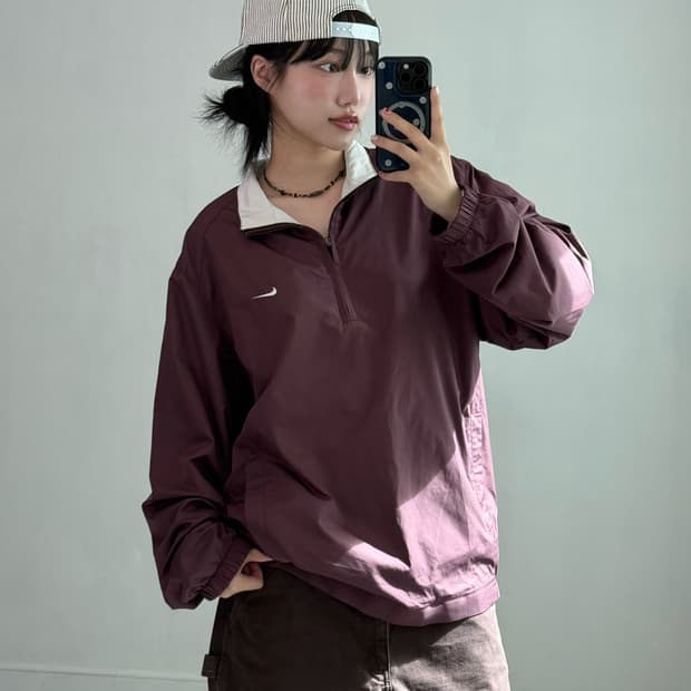 나이키 버건디 반집업