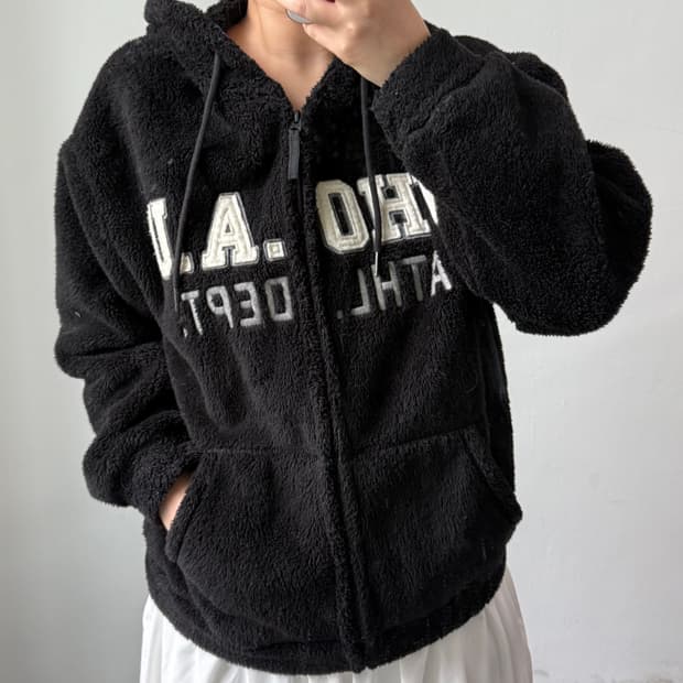 [S] 후아유 블랙 플리스 후드집업