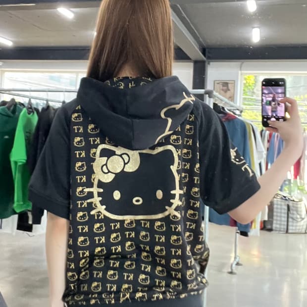 헬로키티 빅백로고 갸루 반팔후드집업
