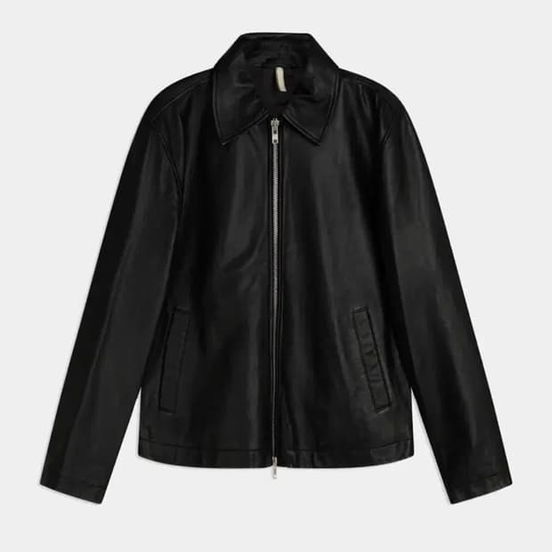 선플라워 숏 레더 자켓 블랙 48사이즈