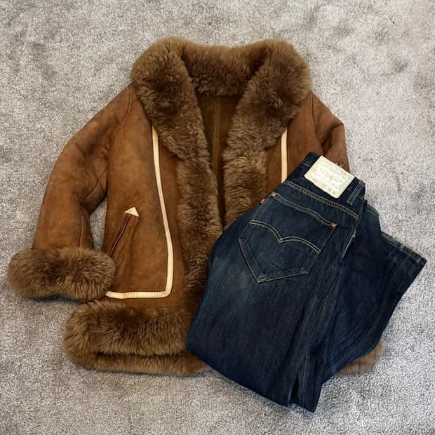 빈티지 브라운 퍼 무스탕 자켓M