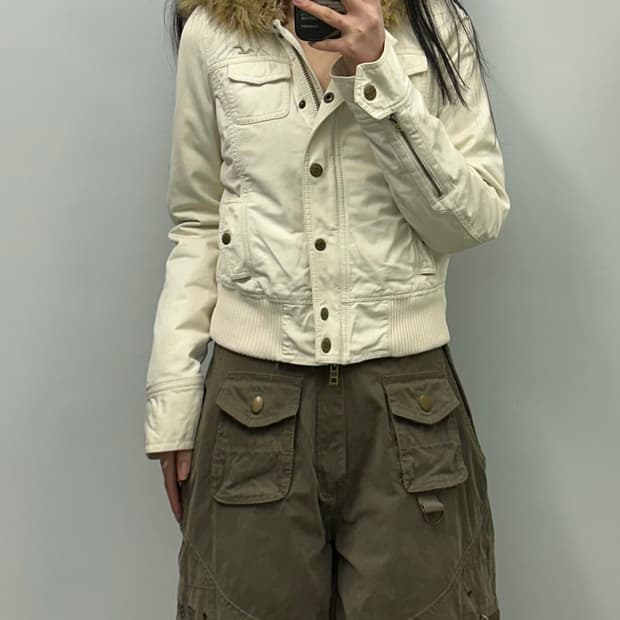 홀리스터 y2k 와투케 화이트 퍼 후드 자켓