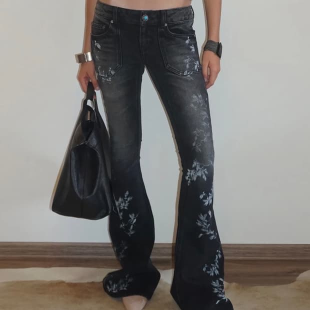 스컬프터 Flocking Bootcut Denim Washed Gray