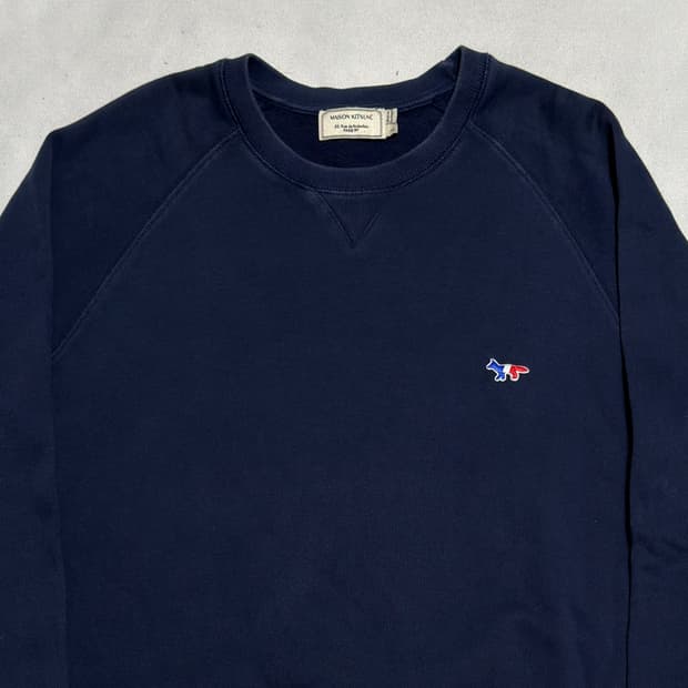 L 메종키츠네 트리컬러 폭스 패치 네이비 맨투맨