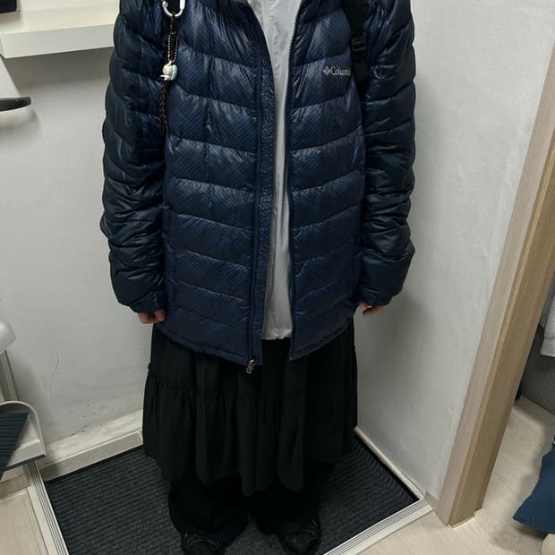 콜롬비아 옴니쉴드 구스다운 경량패딩 네이비