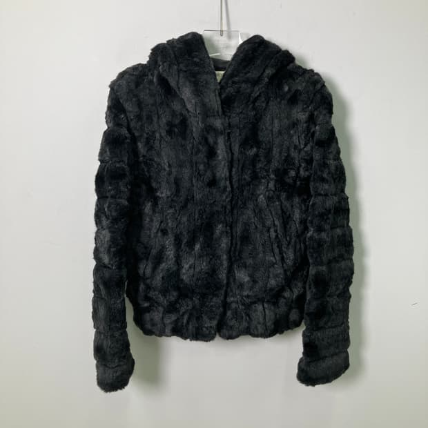 VTG 빈티지 블랙 후드 퍼자켓 38