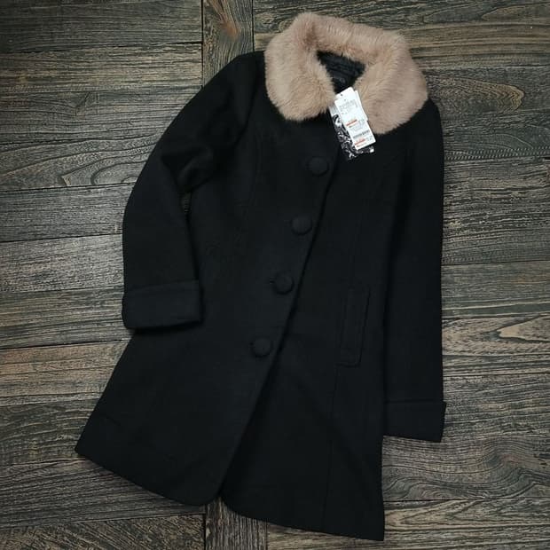 [일본빈티지](새상품) 카라 퍼 앙고라 혼방 모직 코트 블랙 M17050