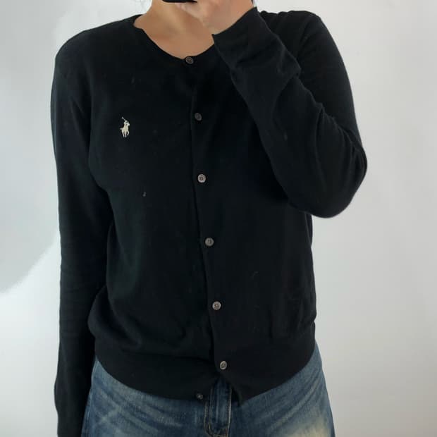 [L] 폴로 우먼 블랙 피마코튼 가디건