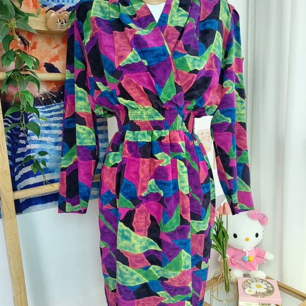 컬러풀 패턴 롱원피스 수입 빈티지 복고 