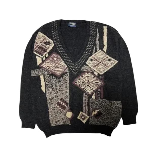 빈티지 브이넥 패턴 니트스웨터