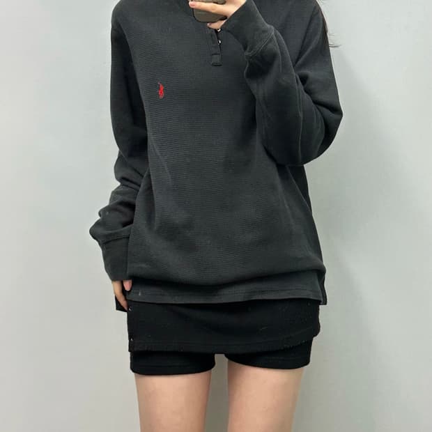 폴로 랄프로렌 신형 블랙 헨리넥 와플 니트