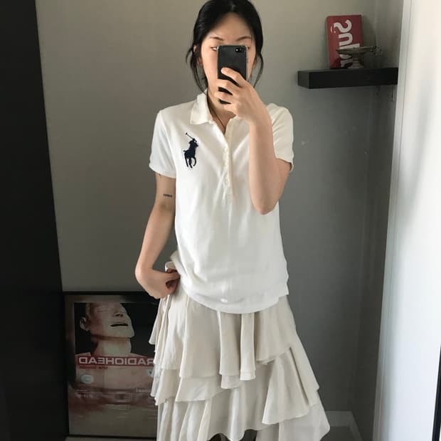 폴로 랄프로렌 빅 포니 로고 화이트 반팔 카라티