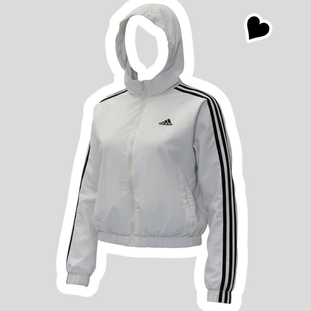 여성 아디다스 화이트 크롭 후드 바람막이