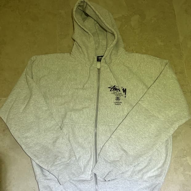 스투시 월드투어 후드집업 애쉬헤더 L