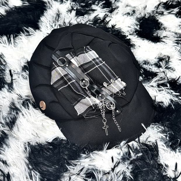 VINTAGE 빈티지 펑크 십자가 체인 블랙 햇 모자