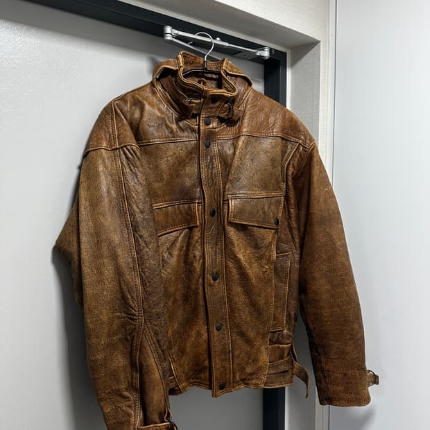 빈티지 브라운 소가죽 레더 블루종 봄버 자켓 